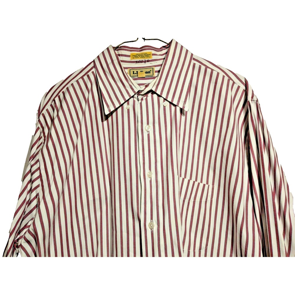 Vtg LL Bean Shirt Men XL 17/36 Red/White/Blu Striped Button Single Needle Tailor